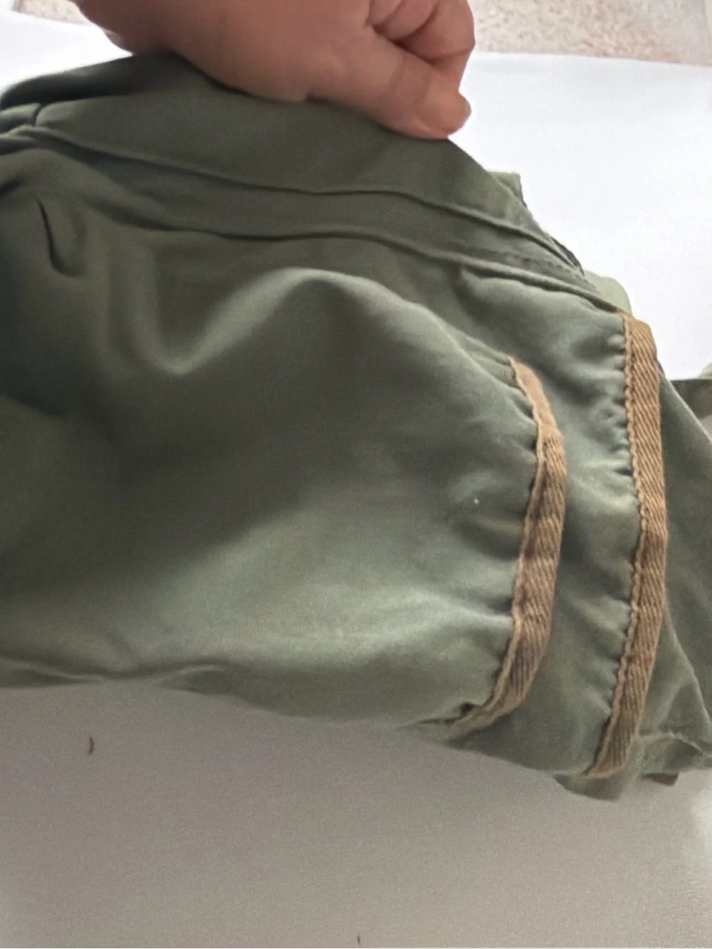 American Eagle Outfitters Olive Green Canvas Messenger Bag with Brown Trim